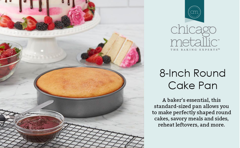 Chicago Metallic Professional 3-Piece Round Cake Pan Set of 6, 8, 10 inch Premium Nonstick Bakeware, Heavy-Weight Carbon Steel for Even Baking, Perfect for Layer Cakes