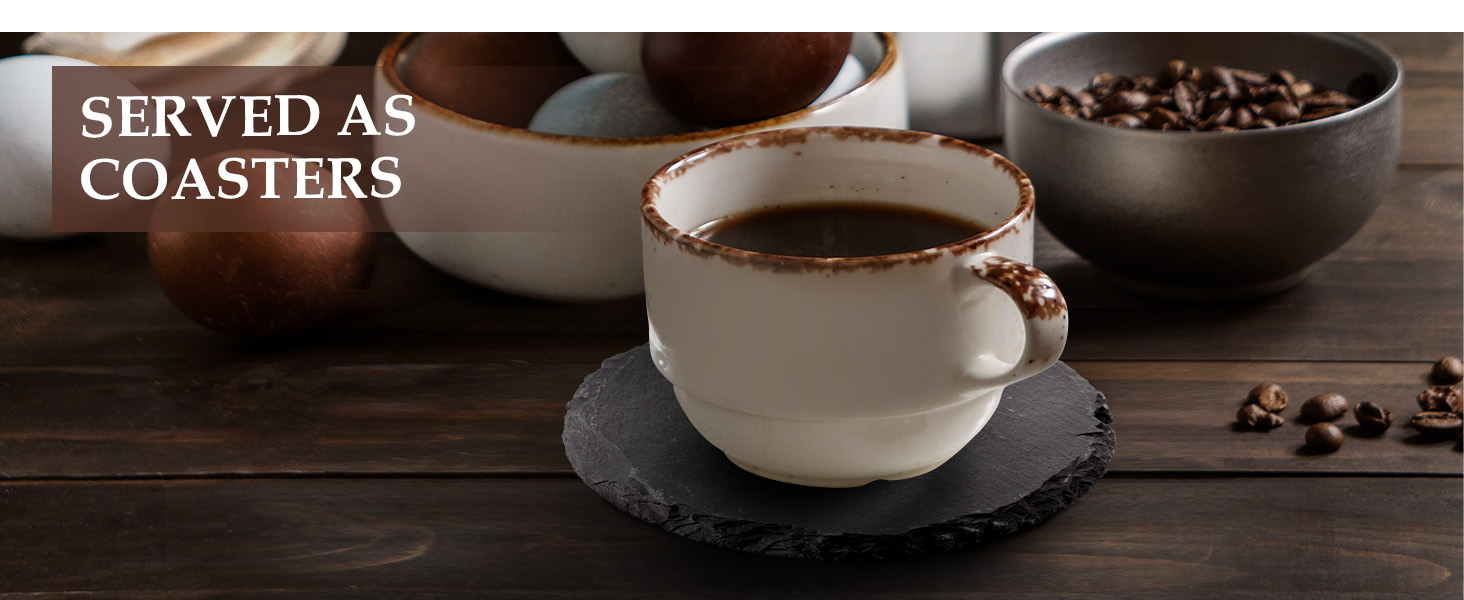 Slate Drink Coasters with Metal Holder, GOH DODD Set of 8 Black Coasters, 4 Inch Stone Coaster Set Tabletop Protection for Home Kitchen Apartment Bar Decor Housewarming Gifts Wedding Party, Round