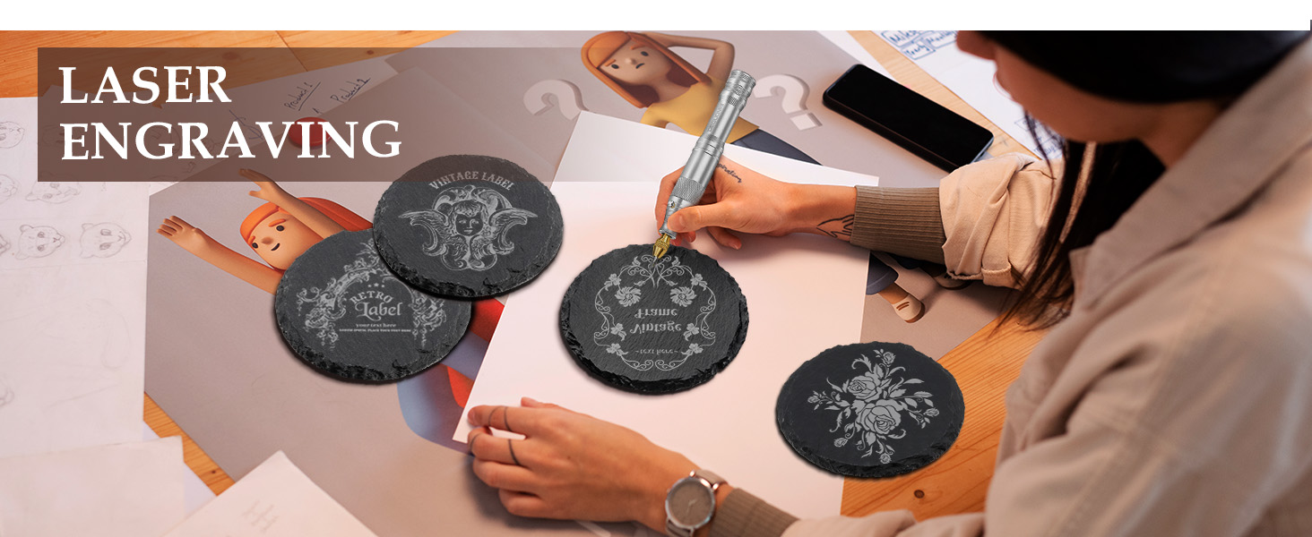 Slate Drink Coasters with Metal Holder, GOH DODD Set of 8 Black Coasters, 4 Inch Stone Coaster Set Tabletop Protection for Home Kitchen Apartment Bar Decor Housewarming Gifts Wedding Party, Round