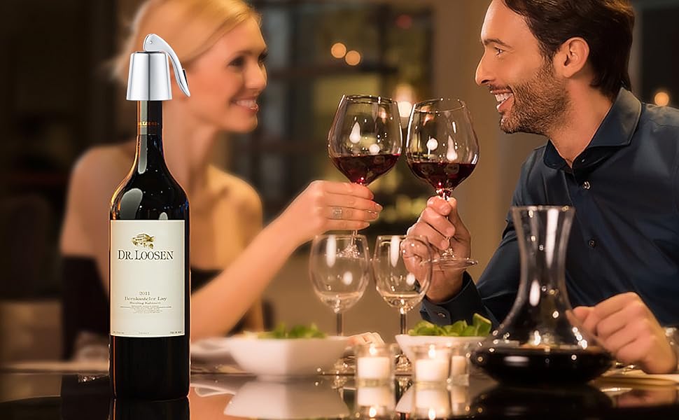 Wine Stoppers Set of 2 - Stainless Steel Wine Bottle Stopper with Silicone Seal, Reusable Beverage Preserver, Freshness Keeper, Premium Bottle Sealers, Ideal Wine Saver Accessory Gift Set