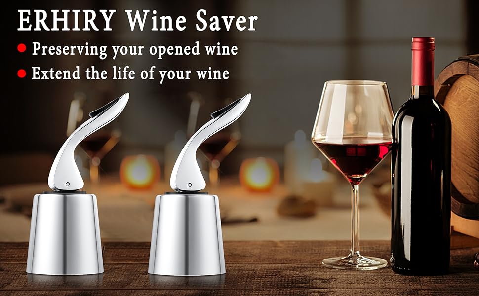 Wine Stoppers Set of 2 - Stainless Steel Wine Bottle Stopper with Silicone Seal, Reusable Beverage Preserver, Freshness Keeper, Premium Bottle Sealers, Ideal Wine Saver Accessory Gift Set