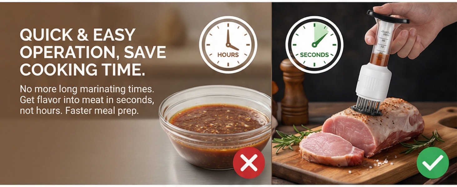 Meat Marinade Tenderizer, Needle Injector Syringe for Steaks Pork Beef Chicken Turkey Kitchen Cooking Tool 304 Stainless Steel Needles Tenderizing Marinade Infusion BBQ Grilling Food Preparation