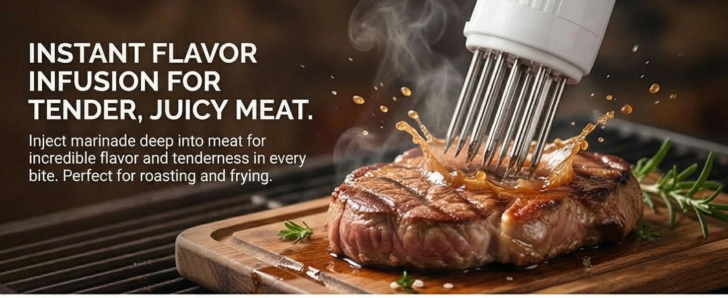 Meat Marinade Tenderizer, Needle Injector Syringe for Steaks Pork Beef Chicken Turkey Kitchen Cooking Tool 304 Stainless Steel Needles Tenderizing Marinade Infusion BBQ Grilling Food Preparation