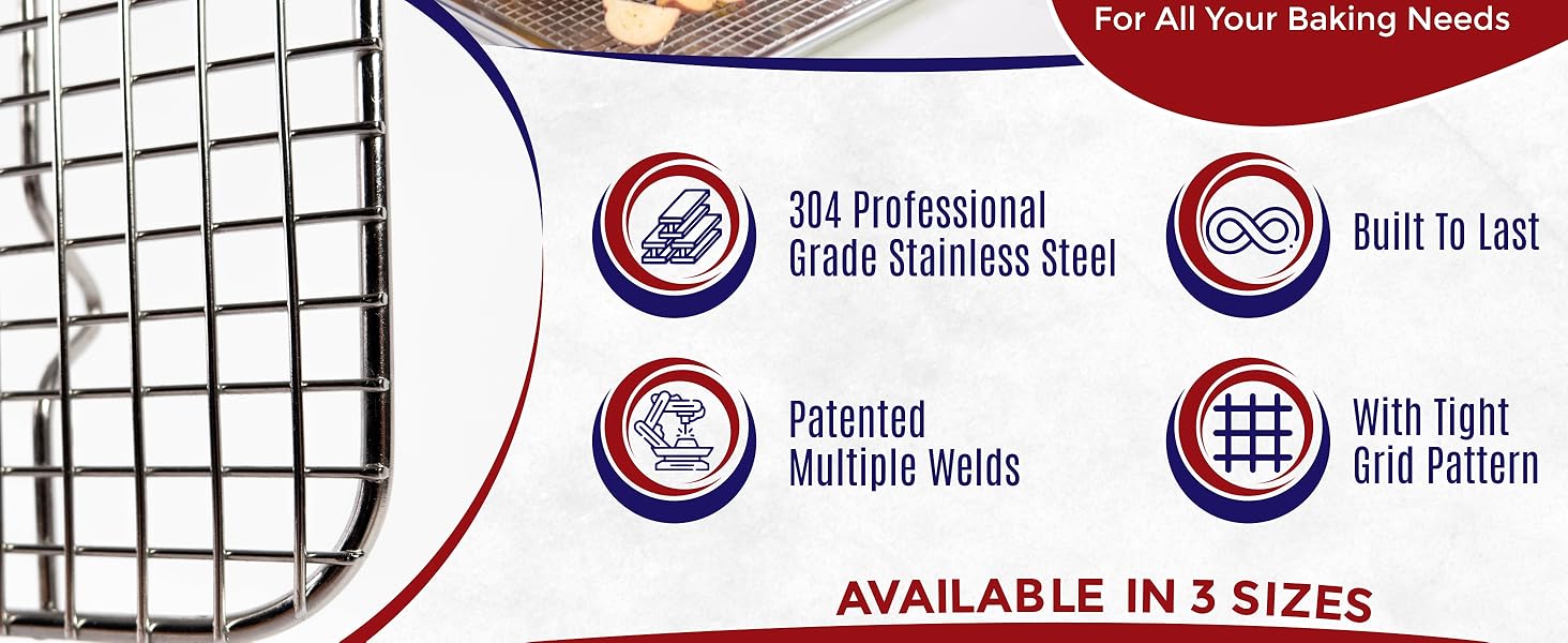 KITCHENATICS Heavy Duty Half Sheet Cooling Racks, Rust Resistant Stainless Steel Baking Racks, Wire Racks Fit Half Sheet Pan, Bacon Grill Rack for Oven, Cookie Cooling Racks 11.8