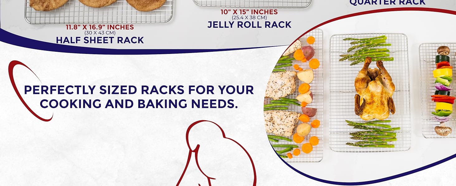 KITCHENATICS Heavy Duty Half Sheet Cooling Racks, Rust Resistant Stainless Steel Baking Racks, Wire Racks Fit Half Sheet Pan, Bacon Grill Rack for Oven, Cookie Cooling Racks 11.8