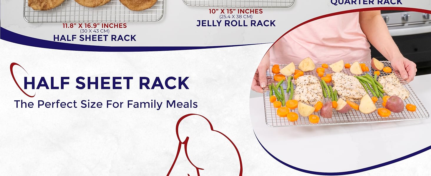 KITCHENATICS Heavy Duty Half Sheet Cooling Racks, Rust Resistant Stainless Steel Baking Racks, Wire Racks Fit Half Sheet Pan, Bacon Grill Rack for Oven, Cookie Cooling Racks 11.8