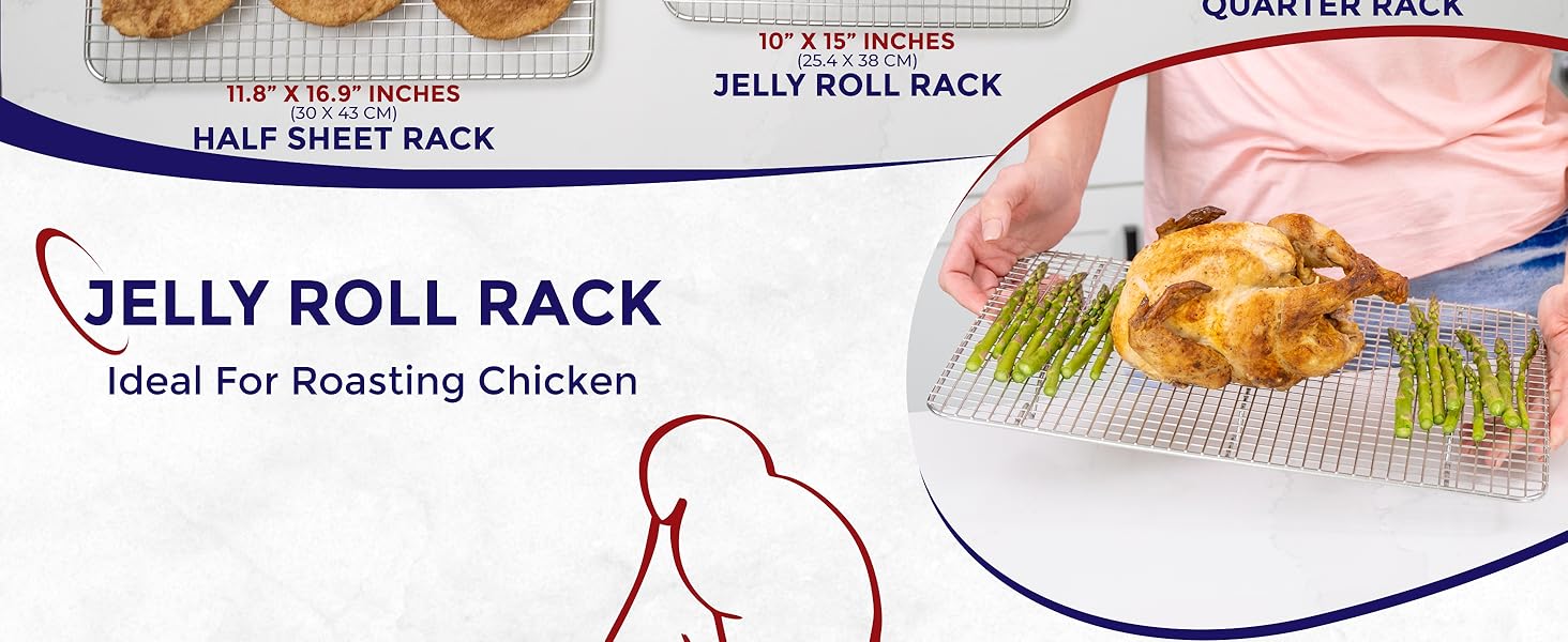 KITCHENATICS Heavy Duty Half Sheet Cooling Racks, Rust Resistant Stainless Steel Baking Racks, Wire Racks Fit Half Sheet Pan, Bacon Grill Rack for Oven, Cookie Cooling Racks 11.8