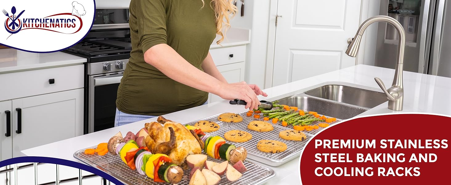 KITCHENATICS Heavy Duty Half Sheet Cooling Racks, Rust Resistant Stainless Steel Baking Racks, Wire Racks Fit Half Sheet Pan, Bacon Grill Rack for Oven, Cookie Cooling Racks 11.8