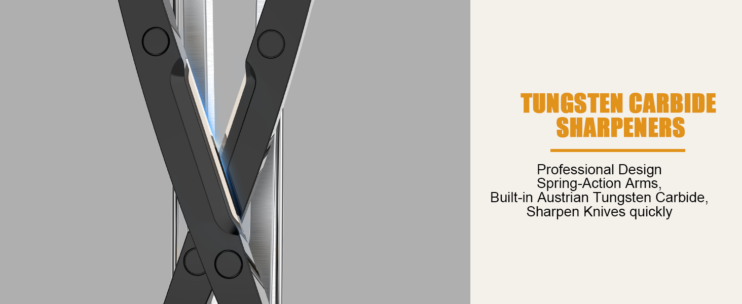 Knife Sharpener, Knife Sharpener Tool with Self-Adjusting, Stainless Steel and Tungsten Carbide, Knife Sharpeners for Kitchen Knives Helps Repair Sharpens, Hones, Polishes Blades