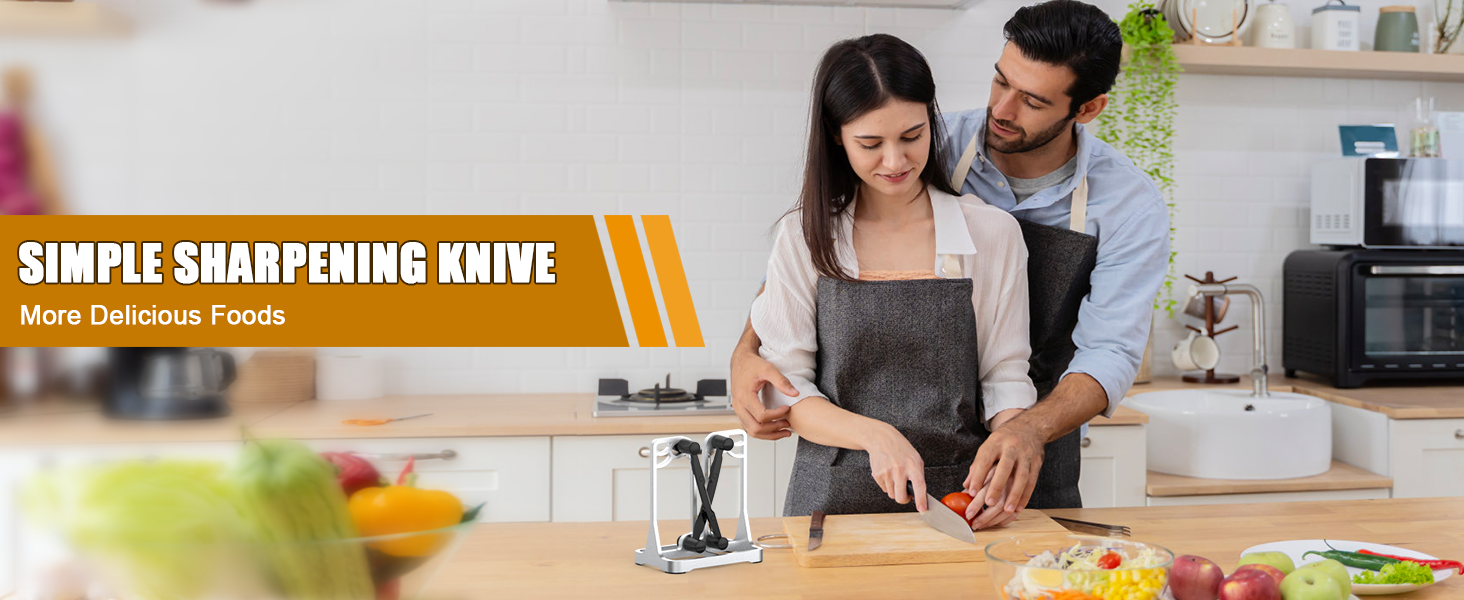 Knife Sharpener, Knife Sharpener Tool with Self-Adjusting, Stainless Steel and Tungsten Carbide, Knife Sharpeners for Kitchen Knives Helps Repair Sharpens, Hones, Polishes Blades