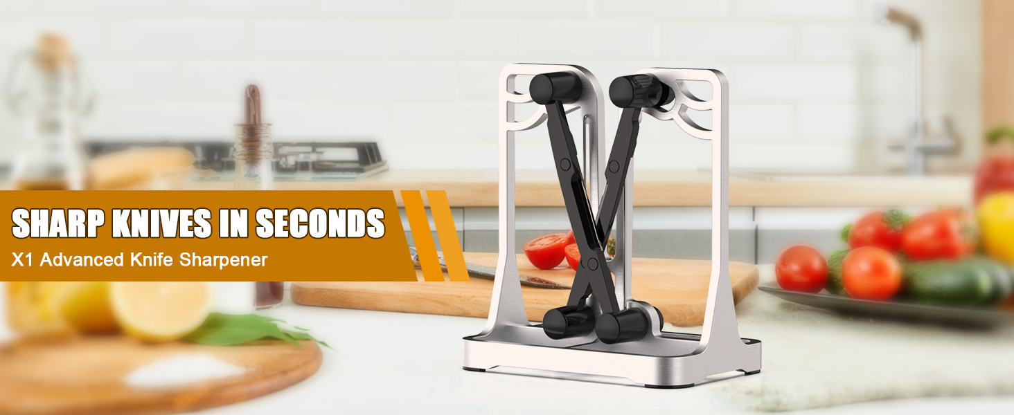 Knife Sharpener, Knife Sharpener Tool with Self-Adjusting, Stainless Steel and Tungsten Carbide, Knife Sharpeners for Kitchen Knives Helps Repair Sharpens, Hones, Polishes Blades