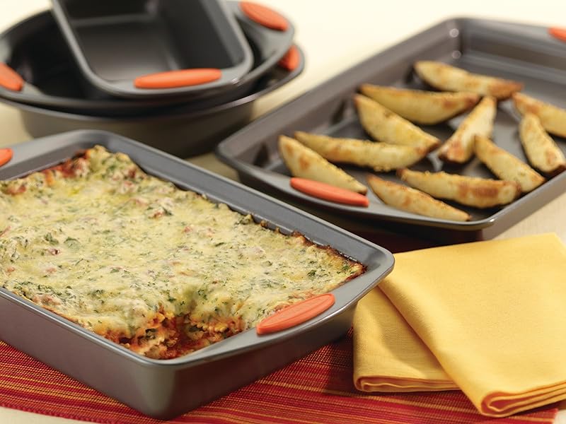 Rachael Ray Nonstick Bakeware Set with Grips, Nonstick Cookie Sheets / Baking Sheets - 3 Piece, Gray with Sea Salt Gray Grips