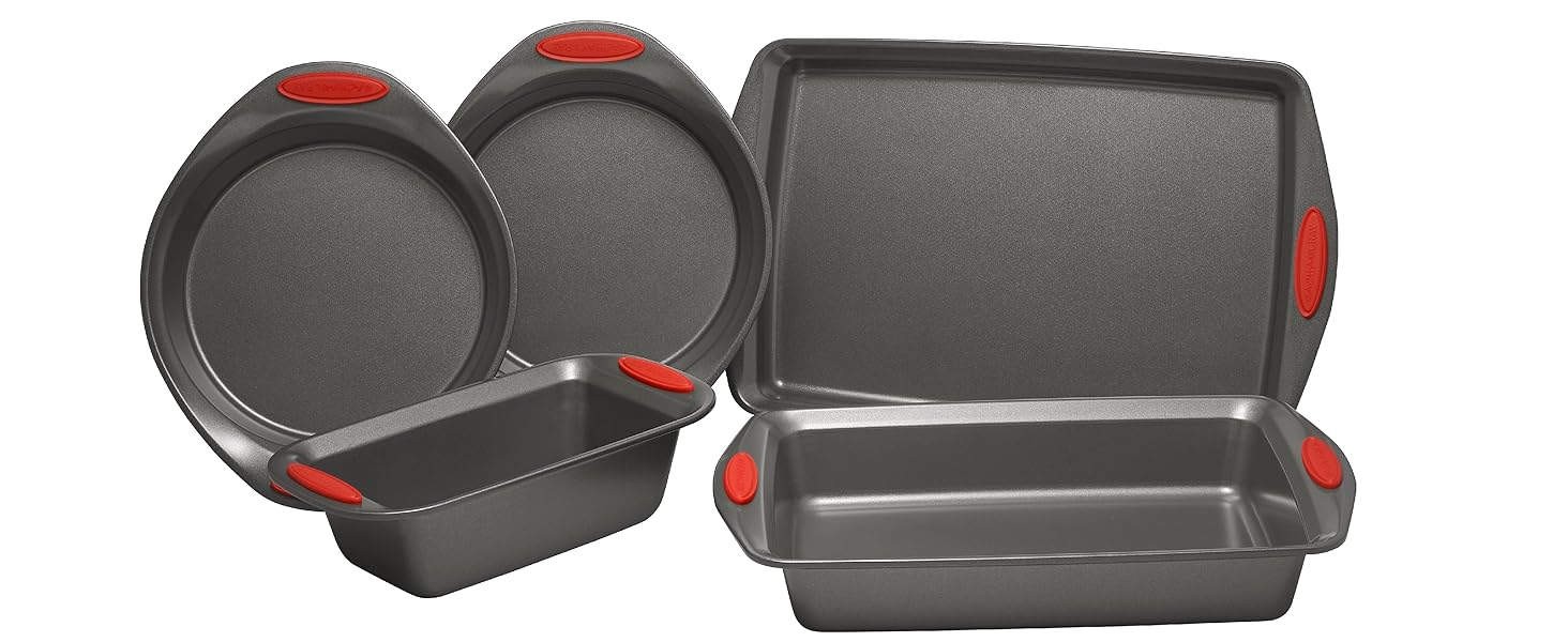 Rachael Ray Nonstick Bakeware Set with Grips, Nonstick Cookie Sheets / Baking Sheets - 3 Piece, Gray with Sea Salt Gray Grips