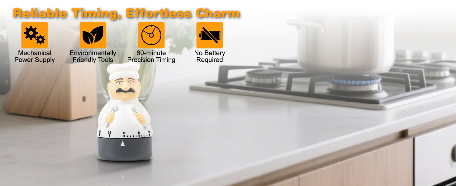 Jayron Mechanical Kitchen Timer 60 Minutes Countdown Timer Chef Shaped Alarm Clock,Suit for Children and Elderly,Used for Cooking Baking Facial Mask