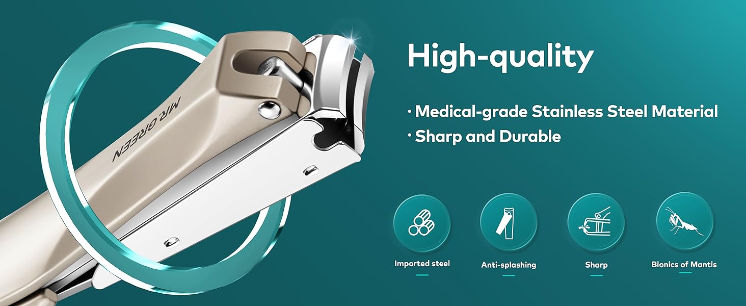 Nail Clipper with Catcher, Slanted Edge Nail Cutting Clippers Stainless Steel Fingernail Cutter Trim with File for Men and Women Mr-1115plus