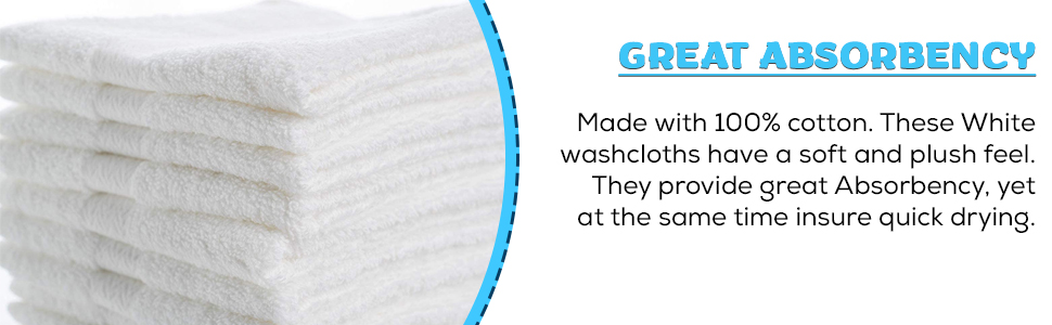 Simpli-Magic Cotton Washcloths White, 40 Pack, Size: 12”x12”