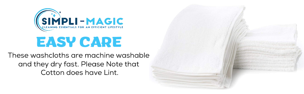 Simpli-Magic Cotton Washcloths White, 40 Pack, Size: 12”x12”