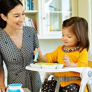 Munchkin® Raise™ Toddler Fork and Spoon Utensil Set, Rest Keeps Tip Off Table, BPA Free, 4 Pack, Blue/Green
