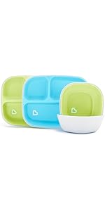 Munchkin® Raise™ Toddler Fork and Spoon Utensil Set, Rest Keeps Tip Off Table, BPA Free, 4 Pack, Blue/Green