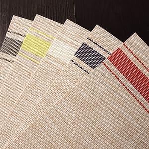 DACHUI Placemats Set of 6, Soft & Elegant Woven Vinyl Place Mats, Water Resistant, Heat Resistant, Washable, Durable Table Mats (Blue Stripes)