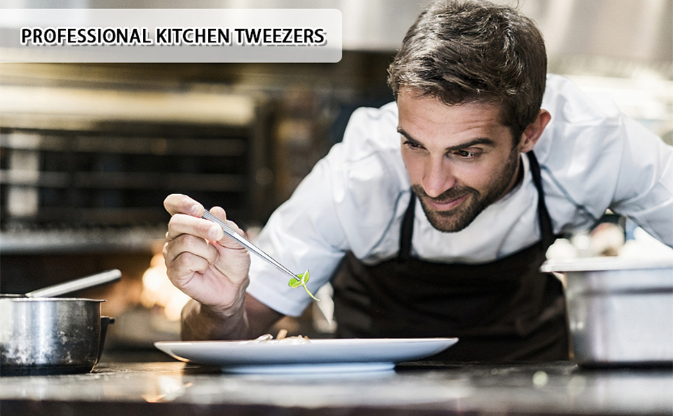 12 Inch Kitchen Tweezers Fine Tweezer Tongs, MSY BIGSUNNY Stainless Steel Food Tweezers Multi-function Precision Serrated Tips Cooking Tongs Kitchen Serving Tong