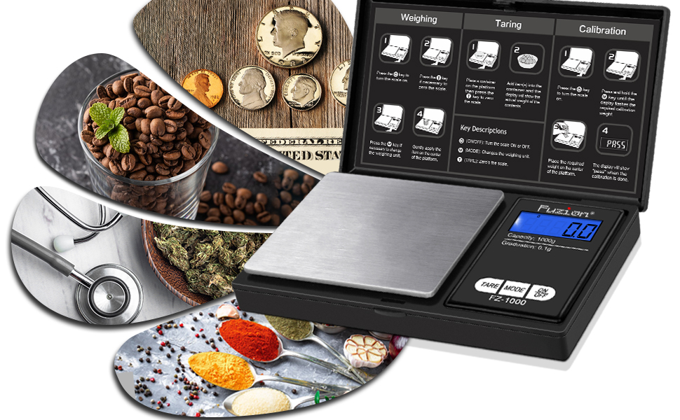 Fuzion Digital Pocket Gram Scale 1000g/0.1g, Small Digital Scales Grams Ounces Grains, Herb Scale, Jewelry Scale, Portable Travel Food Scale