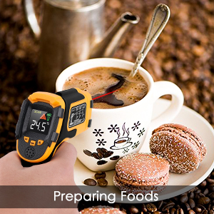 Infrared Thermometer Non-Contact Digital Laser Temperature Gun -58℉～1112℉(-50℃～600℃) Adjustable Emissivity IR Temp Gun - for Cooking, BBQ, Food, Fridge, Pizza Oven, Engine - Meat Thermometer Included
