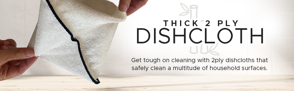 Whiffkitch Dishcloths Dishrags for Kitchen and Household Cleaning 6x7 6-Pack Non-Scratch 2-Ply Weave, Bamboo-Rayon Fabric, Absorbent, Washable, Long-Lasting