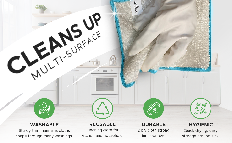 Whiffkitch Dishcloths Dishrags for Kitchen and Household Cleaning 6x7 6-Pack Non-Scratch 2-Ply Weave, Bamboo-Rayon Fabric, Absorbent, Washable, Long-Lasting