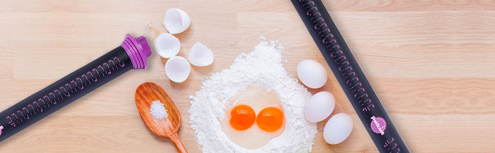 Silicone Rolling Pin with Thickness Rings, Adjustable Designs for Fondant, Cookie Decorating, Pasta, Pizza, 23.6 inch Purple Large Long Pin