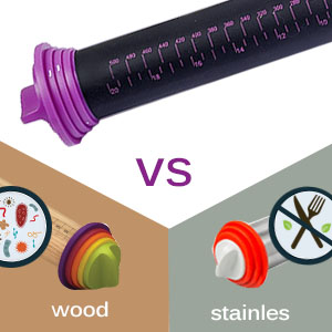 Silicone Rolling Pin with Thickness Rings, Adjustable Designs for Fondant, Cookie Decorating, Pasta, Pizza, 23.6 inch Purple Large Long Pin