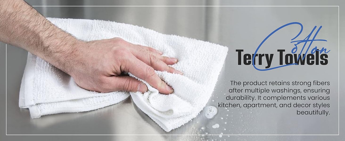 100% Cotton Terry Towels Cleaning Cloths Pack of 50 (12x12 Inches) White Cotton Terry Cloth Bar Rags White Bar Towels, Multipurpose High Absorbent Terry Towels for Cleaning Auto Detailing or Painters