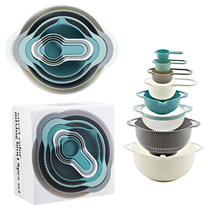 Plastic Mixing Bowls - Multicolored Mixing Bowl Set of 8, Nest for Easy Storage, Inculding Measuring Cups, Colander, Sifter, Large Bowl, Great for Cooking and Baking, Rv Camping Accessories, No BPA