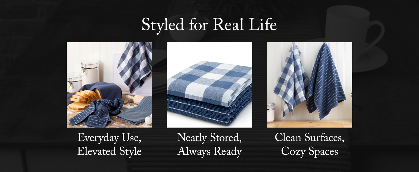 Sticky Toffee Cotton Dishcloths Set of 8 – 12x12 in Dark Green and White Dish Towels, Reusable and Absorbent Tea Towels for Cleaning or Drying, Oeko-Tex Cotton