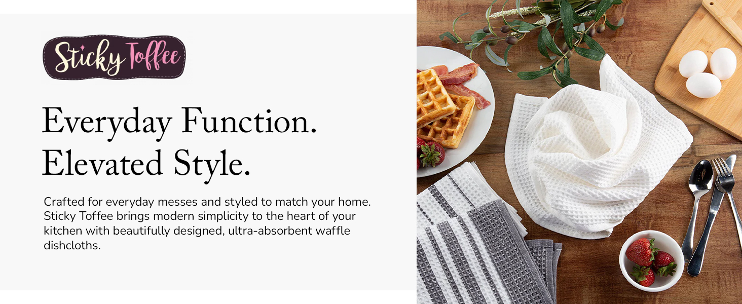 Sticky Toffee Cotton Dishcloths Set of 8 – 12x12 in Dark Green and White Dish Towels, Reusable and Absorbent Tea Towels for Cleaning or Drying, Oeko-Tex Cotton