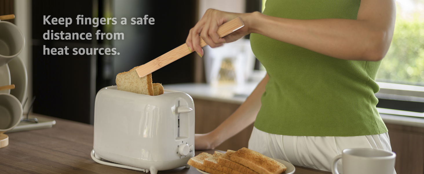 Magnetic Bamboo Toaster Tongs: 100% Natural 8.7” Wood Kitchen Toast Tongs| Eco-Friendly, Space Saving Modern Kitchen Accessory for Home Restaurant | Set of 2