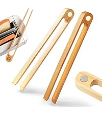 Magnetic Bamboo Toaster Tongs: 100% Natural 8.7” Wood Kitchen Toast Tongs| Eco-Friendly, Space Saving Modern Kitchen Accessory for Home Restaurant | Set of 2