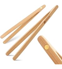 Magnetic Bamboo Toaster Tongs: 100% Natural 8.7” Wood Kitchen Toast Tongs| Eco-Friendly, Space Saving Modern Kitchen Accessory for Home Restaurant | Set of 2