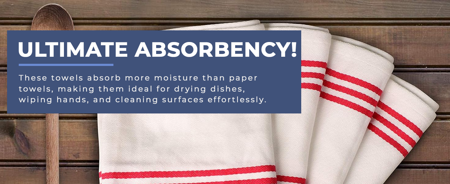 Urban Villa Kitchen Towels Blue White Striped 100% Cotton Set of 6, 20x30 Inch Oversized Dish Cloths, Highly Absorbent, Mitered Corners & Hanging Loop, Hand & Tea Towels, Dish Towels