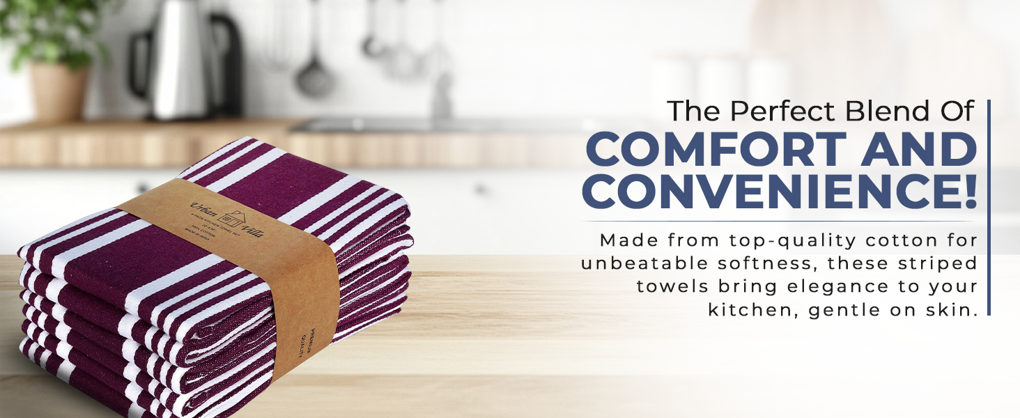 Urban Villa Kitchen Towels Blue White Striped 100% Cotton Set of 6, 20x30 Inch Oversized Dish Cloths, Highly Absorbent, Mitered Corners & Hanging Loop, Hand & Tea Towels, Dish Towels