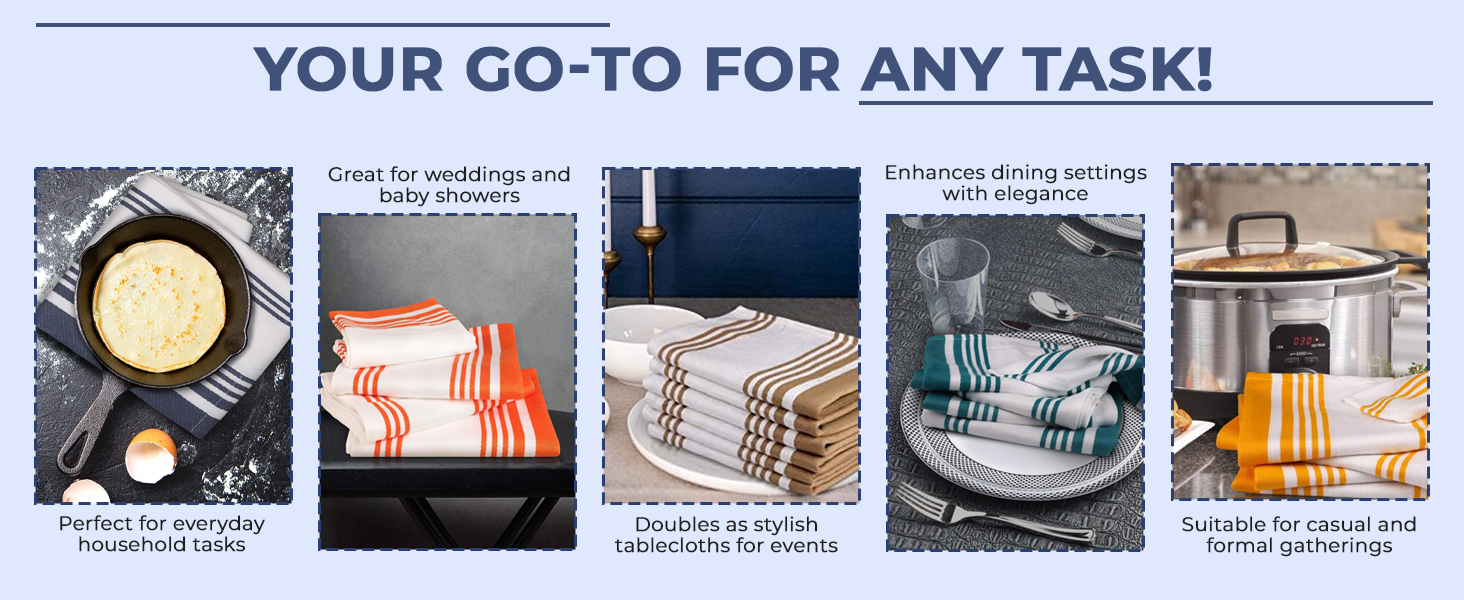 Urban Villa Kitchen Towels Blue White Striped 100% Cotton Set of 6, 20x30 Inch Oversized Dish Cloths, Highly Absorbent, Mitered Corners & Hanging Loop, Hand & Tea Towels, Dish Towels