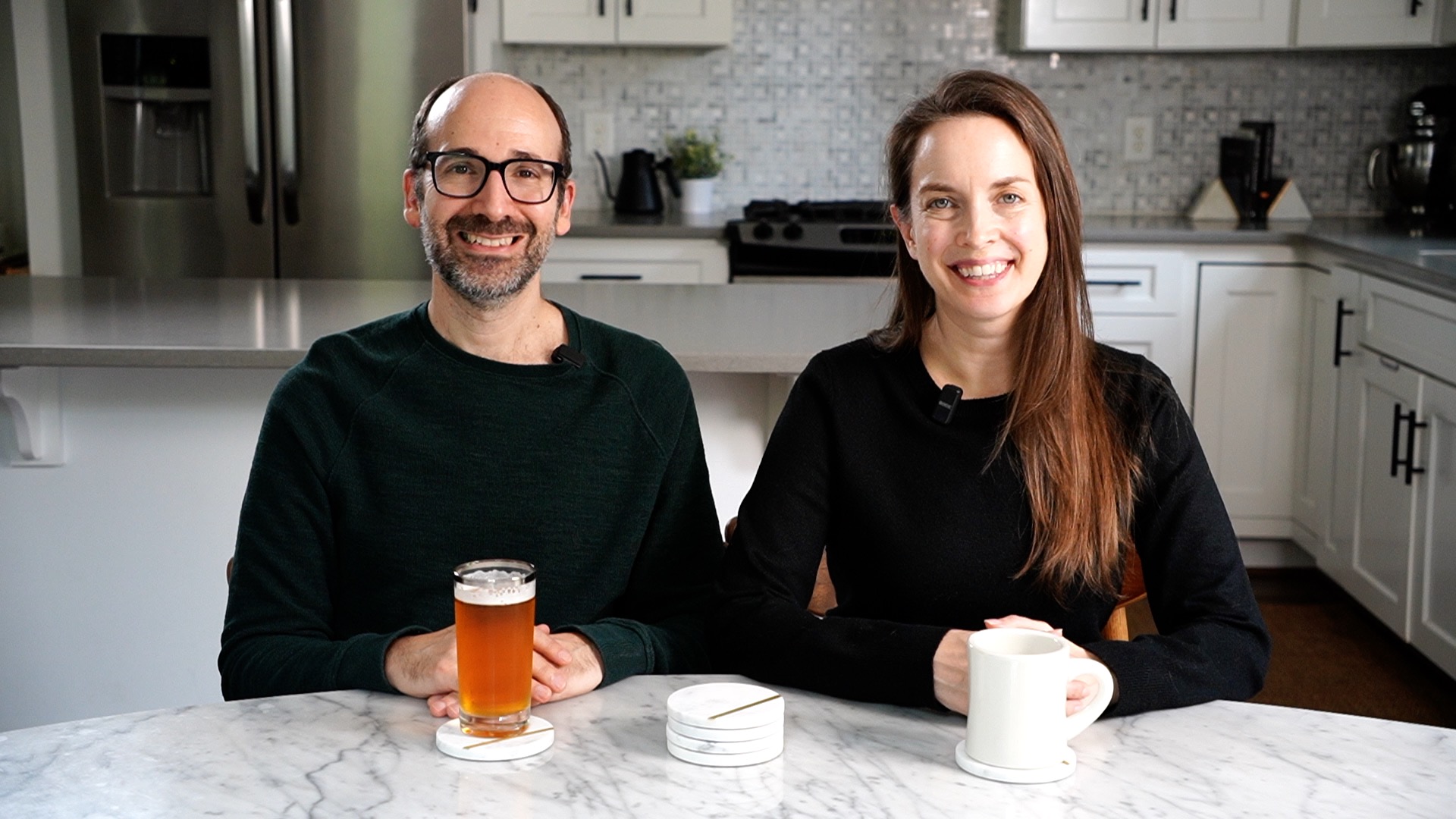 Cork & Mill Marble Coasters Set of 6 - Luxury Aesthetic Modern Decor for Coffee Table- White Marble with Gold Brass Inlay - Real Natural Semi Absorbent Stone Coasters