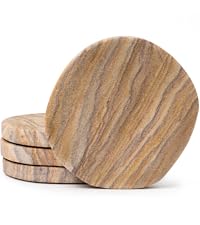 Cork & Mill Marble Coasters Set of 6 - Luxury Aesthetic Modern Decor for Coffee Table- White Marble with Gold Brass Inlay - Real Natural Semi Absorbent Stone Coasters