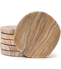 Cork & Mill Marble Coasters Set of 6 - Luxury Aesthetic Modern Decor for Coffee Table- White Marble with Gold Brass Inlay - Real Natural Semi Absorbent Stone Coasters