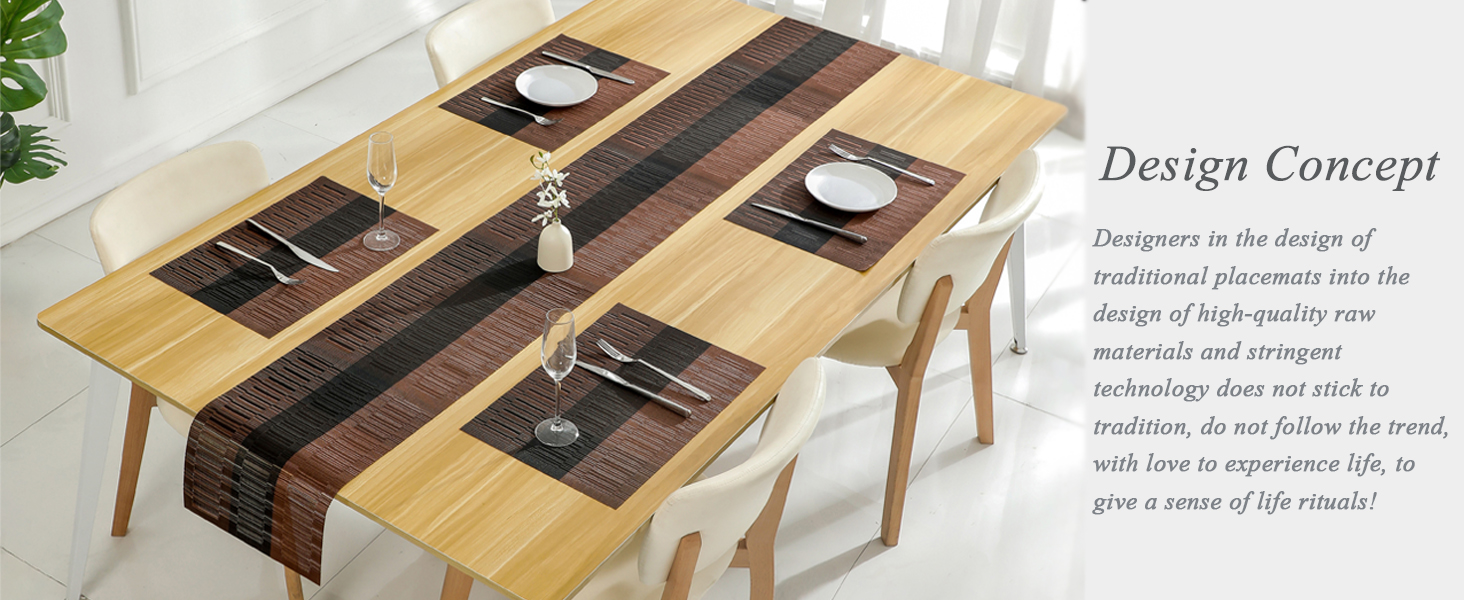 PIGCHCY Placemats,Durable Placemats for Dining Table,Washable Woven Vinyl Kitchen Placemats Set of 4 (Brown)
