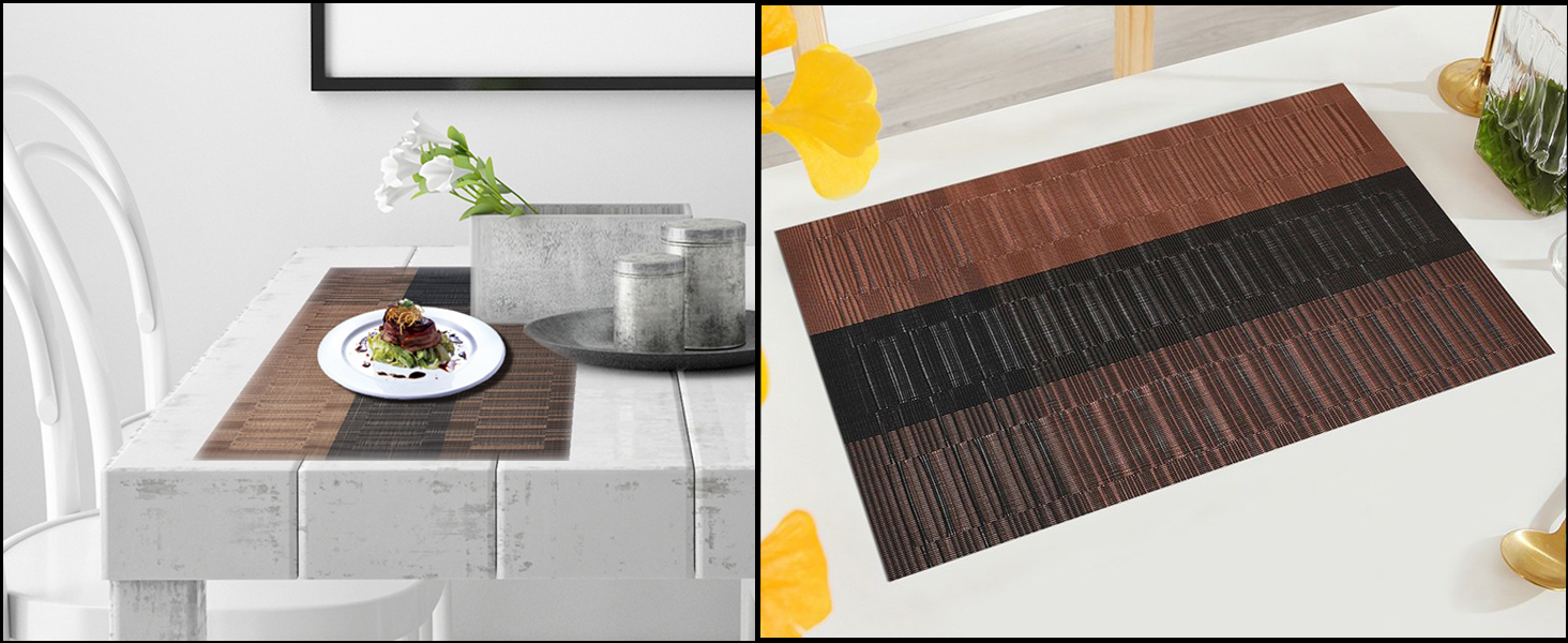 PIGCHCY Placemats,Durable Placemats for Dining Table,Washable Woven Vinyl Kitchen Placemats Set of 4 (Brown)