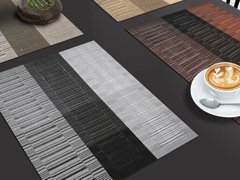 PIGCHCY Placemats,Durable Placemats for Dining Table,Washable Woven Vinyl Kitchen Placemats Set of 4 (Brown)