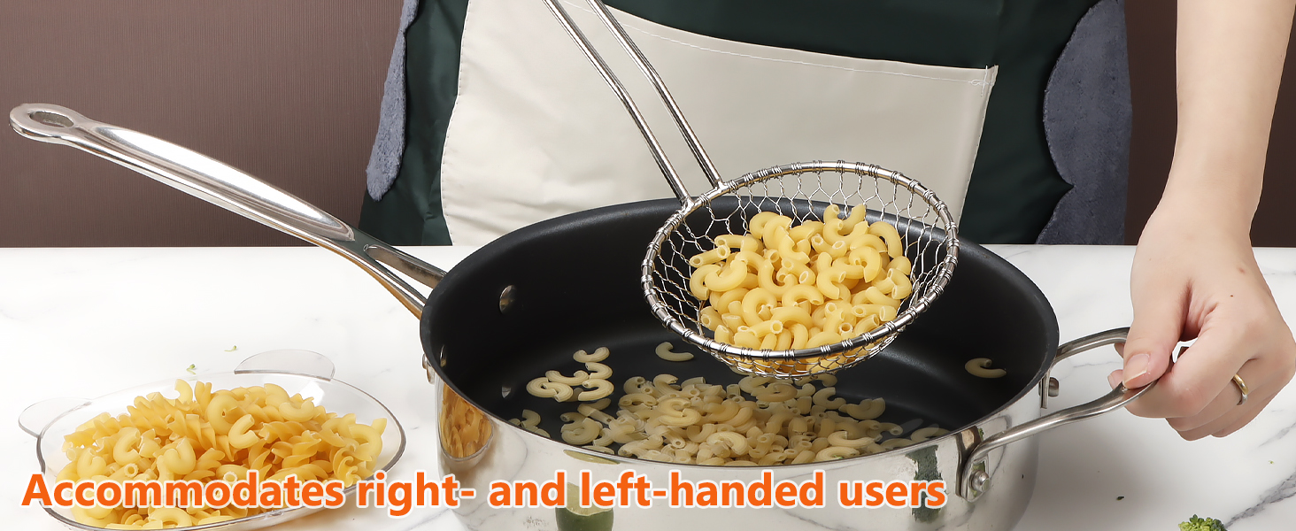 Hicook Stainless Steel Kitchen Spider Strainer Skimmer Ladle Food Dumpling Noodle Strainer for Pasta Spaghetti Noodles and Frying, 5 inches