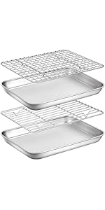 Baking Sheet with Silicone Mat Set, Set of 8 (4 Sheets + 4 Mats), Stainless Steel Cookie Sheet Baking Pans with Reusable Silicone Baking Mat, Non Toxic & Heavy Duty & Easy Clean