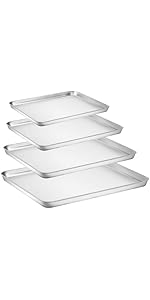 Baking Sheet with Silicone Mat Set, Set of 8 (4 Sheets + 4 Mats), Stainless Steel Cookie Sheet Baking Pans with Reusable Silicone Baking Mat, Non Toxic & Heavy Duty & Easy Clean